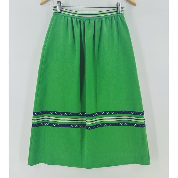 VTG The Red Mill Green Womens Sz 4-6 High Waist Pleated Retro Mod Striped AA40 - Picture 2 of 11